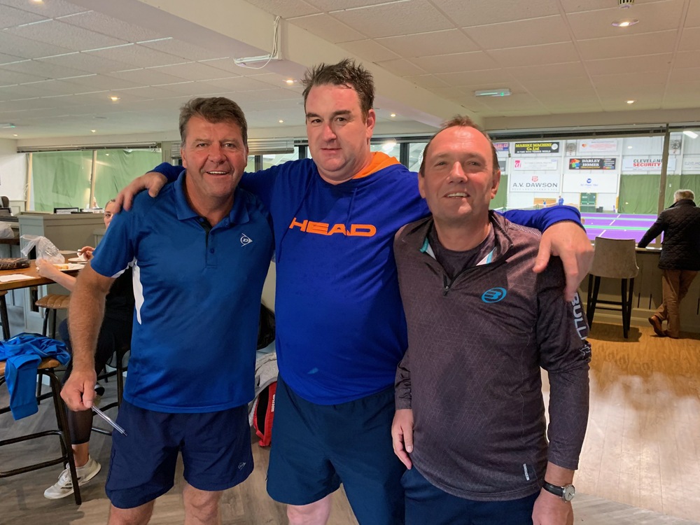 Middlesbrough Padel Club's Nigel Garton & Phil Caswell with Geoff Wingfield of Stratford Padel Club